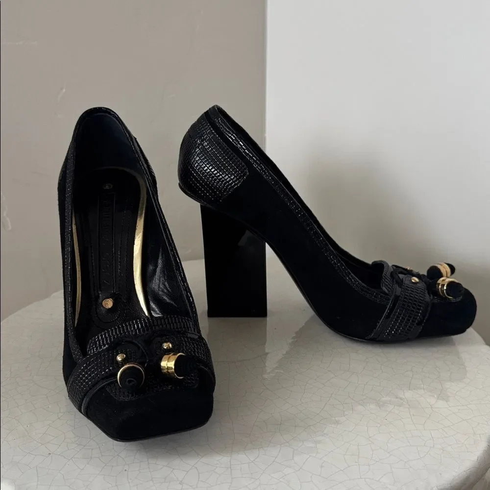 GIANMARCO LORENZI Elegant Black Leather Women's Heels Made in Italy Size 37 NWOB